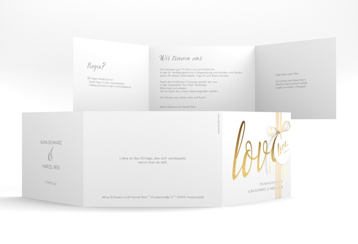Hochzeitseinladung Glam A6 Doppel-Klappkarte weiss hochglanz