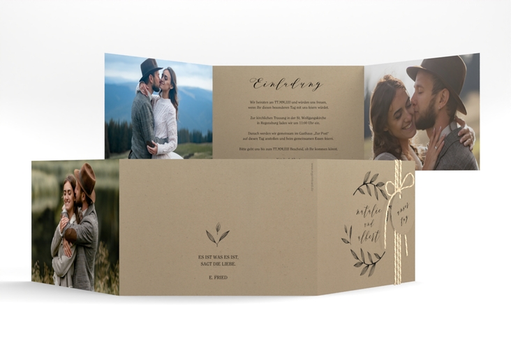 Hochzeitseinladung Naturelove A6 Doppel-Klappkarte schwarz hochglanz