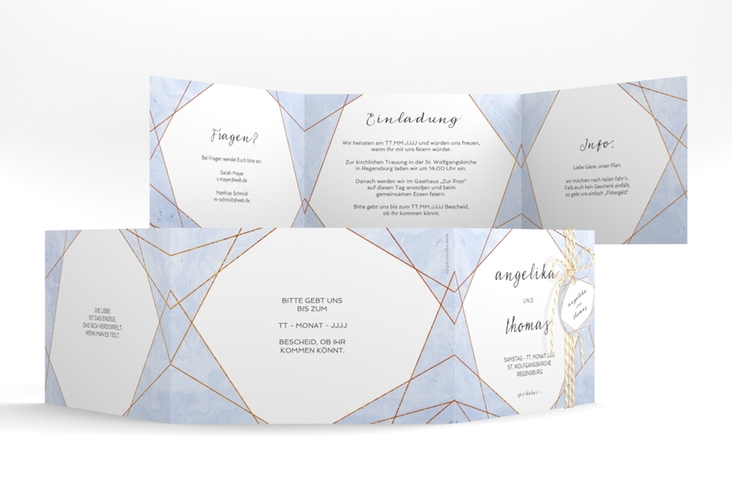 Hochzeitseinladung Asymmetry A6 Doppel-Klappkarte blau hochglanz