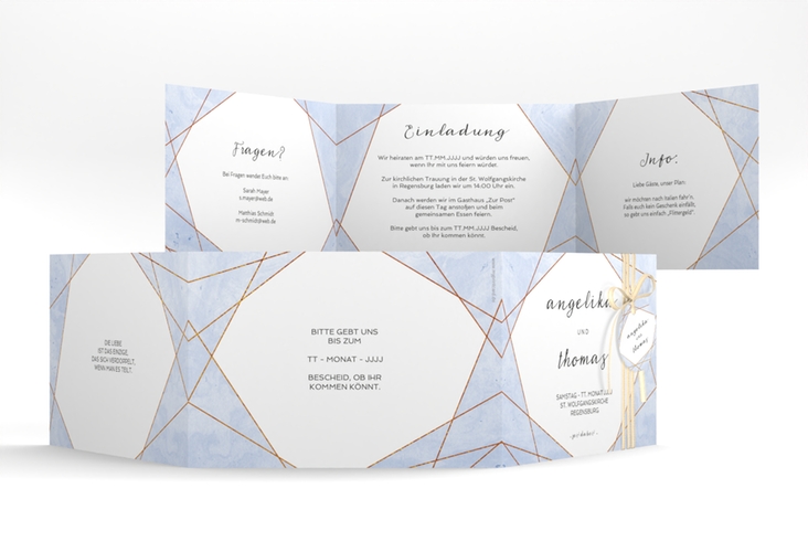 Hochzeitseinladung Asymmetry A6 Doppel-Klappkarte blau hochglanz