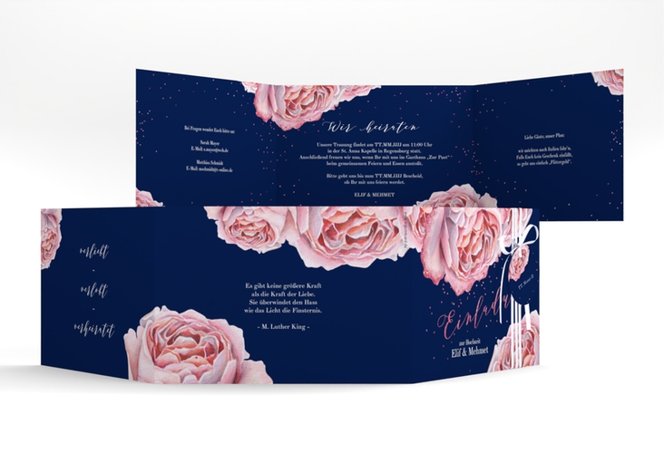 Hochzeitseinladung Cherie A6 Doppel-Klappkarte rosa