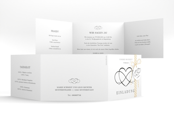Hochzeitseinladung Infinity A6 Doppel-Klappkarte schwarz