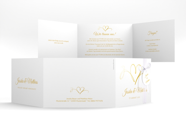 Hochzeitseinladung Envie A6 Doppel-Klappkarte gold hochglanz