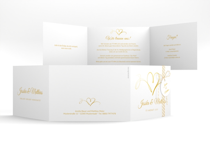 Hochzeitseinladung Envie A6 Doppel-Klappkarte gold hochglanz