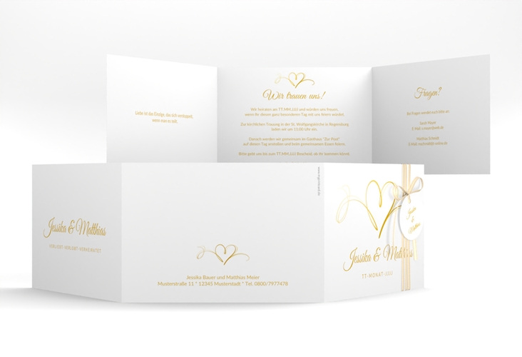 Hochzeitseinladung Envie A6 Doppel-Klappkarte gold hochglanz