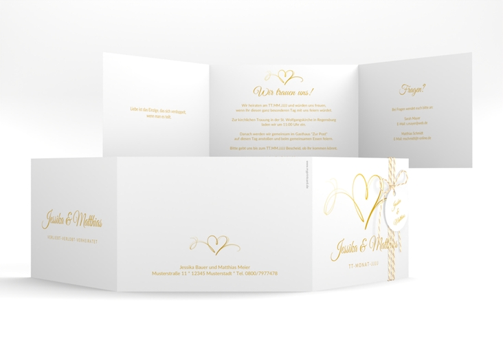 Hochzeitseinladung Envie A6 Doppel-Klappkarte gold