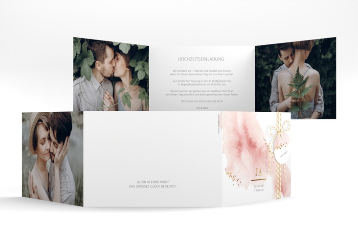 Hochzeitseinladung Pastell A6 Doppel-Klappkarte