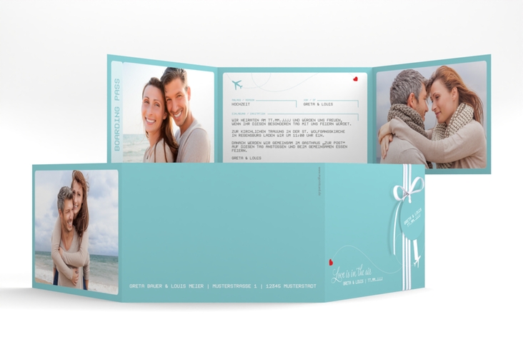 Hochzeitseinladung Weddingpass A6 Doppel-Klappkarte blau