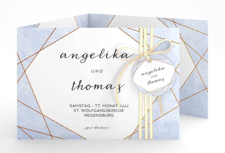 Hochzeitseinladung Asymmetry A6 Doppel-Klappkarte blau hochglanz