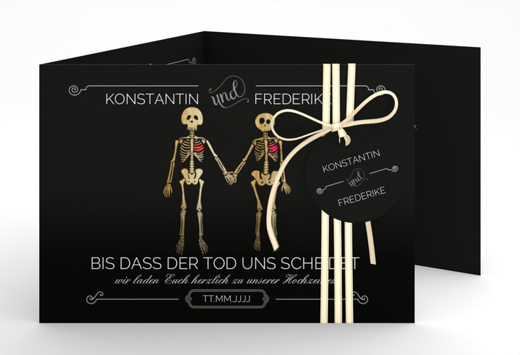 Hochzeitseinladung Bones A6 Doppel-Klappkarte schwarz hochglanz