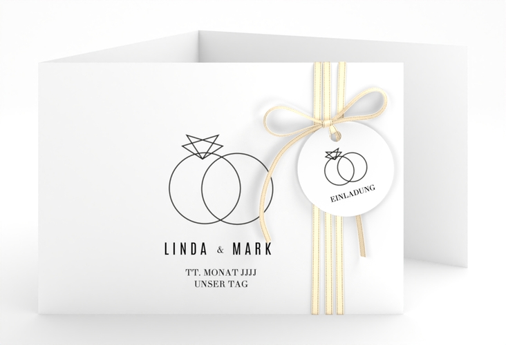 Hochzeitseinladung Rings A6 Doppel-Klappkarte weiss hochglanz