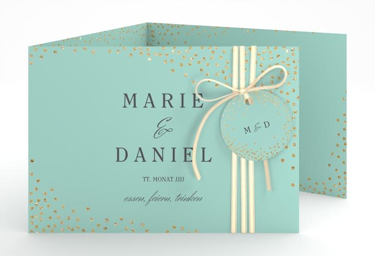 Hochzeitseinladung Glitter A6 Doppel-Klappkarte mint hochglanz