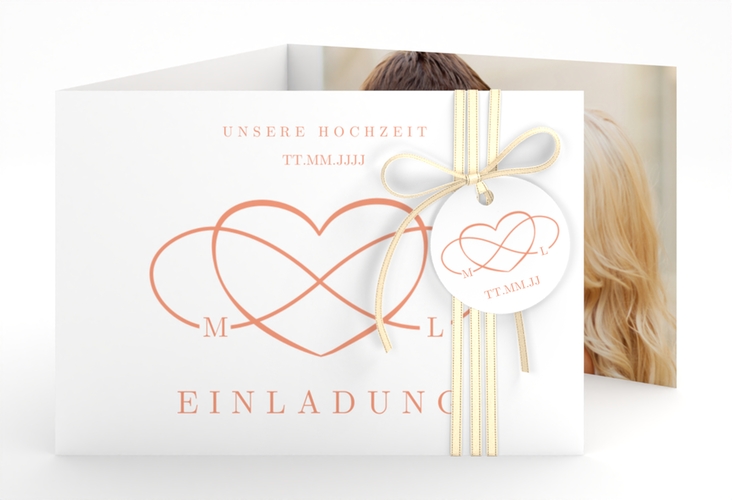 Hochzeitseinladung Infinity A6 Doppel-Klappkarte apricot