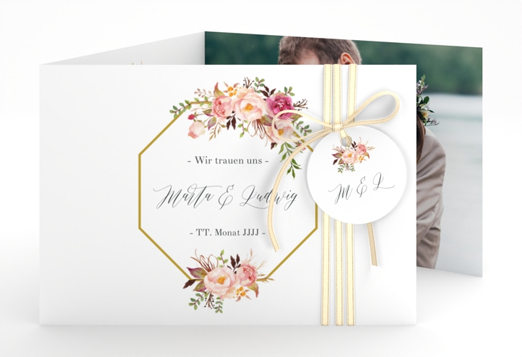 Hochzeitseinladung Prachtvoll A6 Doppel-Klappkarte weiss hochglanz