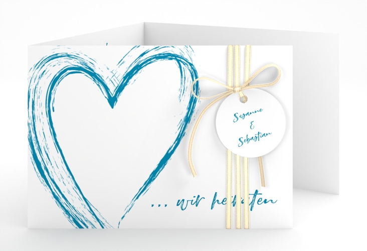 Hochzeitseinladung Liebe A6 Doppel-Klappkarte tuerkis hochglanz