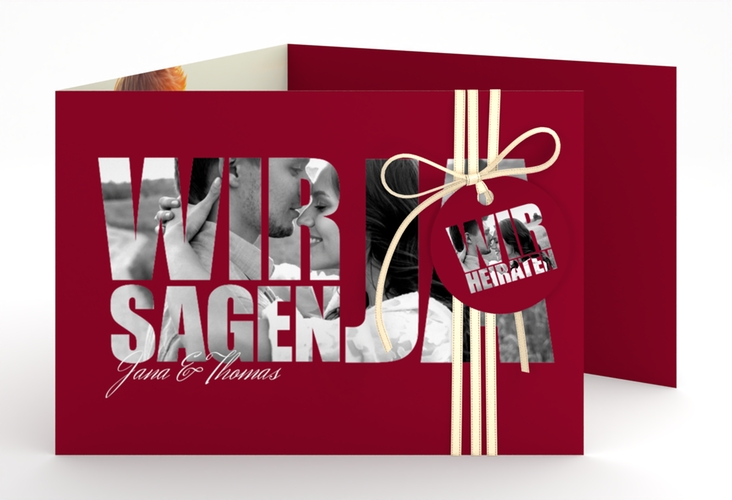 Hochzeitseinladung Letters A6 Doppel-Klappkarte rot hochglanz