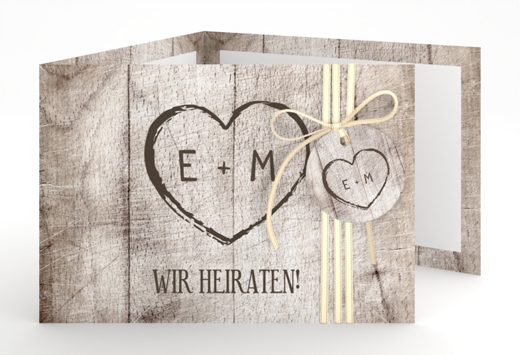 Hochzeitseinladung Wood A6 Doppel-Klappkarte weiss hochglanz