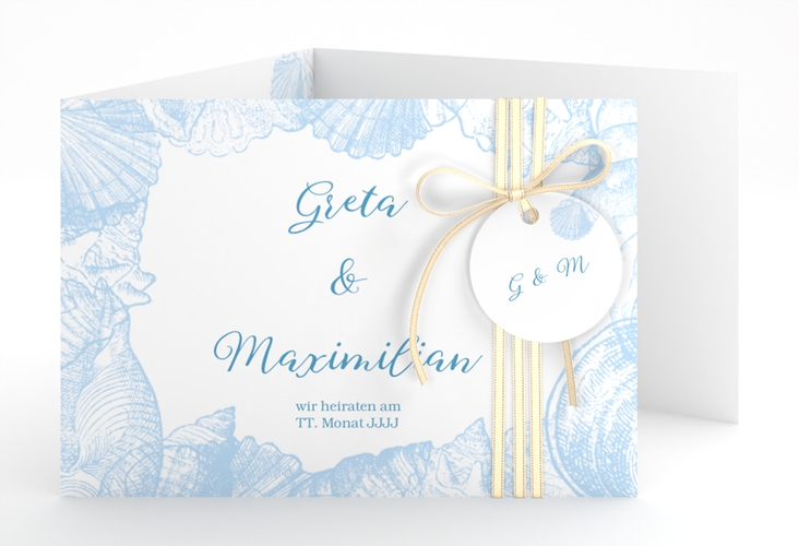 Hochzeitseinladung Muschelreich A6 Doppel-Klappkarte