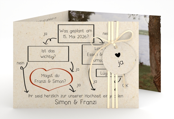 Hochzeitseinladung Entscheidung A6 Doppel-Klappkarte beige