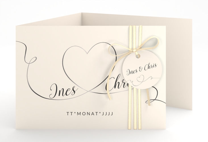 Hochzeitseinladung Dolce A6 Doppel-Klappkarte beige hochglanz
