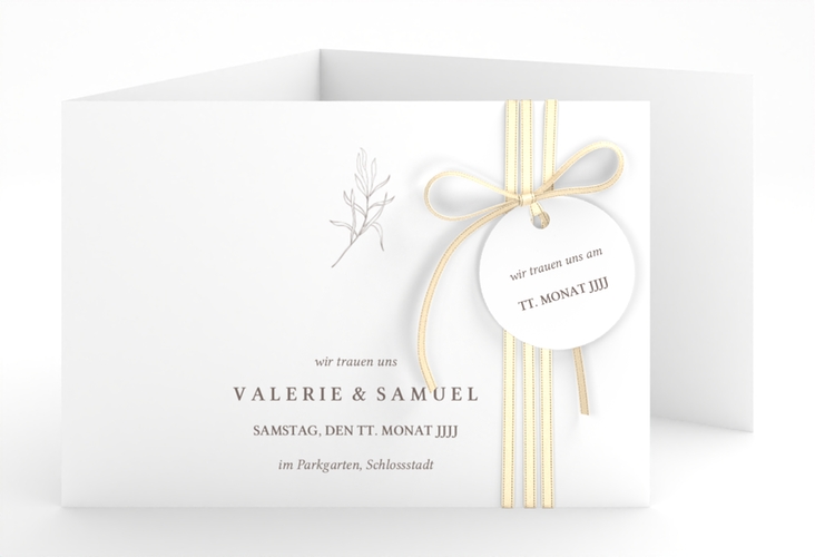Hochzeitseinladung Ivy A6 Doppel-Klappkarte weiss hochglanz minimalistisch mit kleiner botanischer Illustration