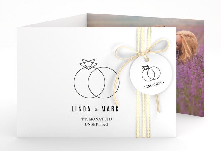Hochzeitseinladung Rings A6 Doppel-Klappkarte weiss hochglanz