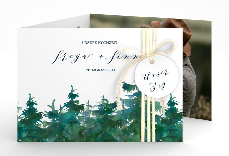 Hochzeitseinladung Evergreen A6 Doppel-Klappkarte weiss
