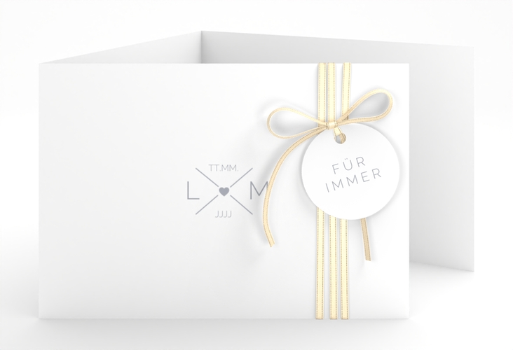 Hochzeitseinladung Initials A6 Doppel-Klappkarte grau mit Initialen im minimalistischen Design