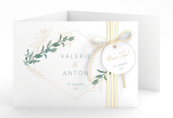 Hochzeitseinladung Verde A6 Doppel-Klappkarte weiss