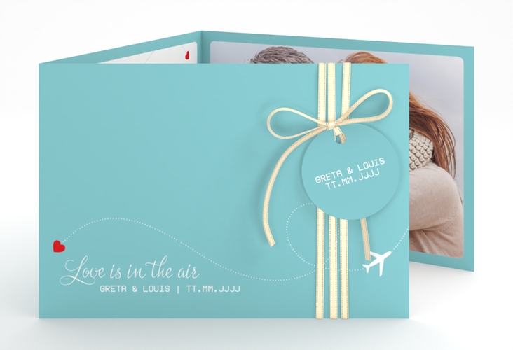 Hochzeitseinladung Weddingpass A6 Doppel-Klappkarte blau
