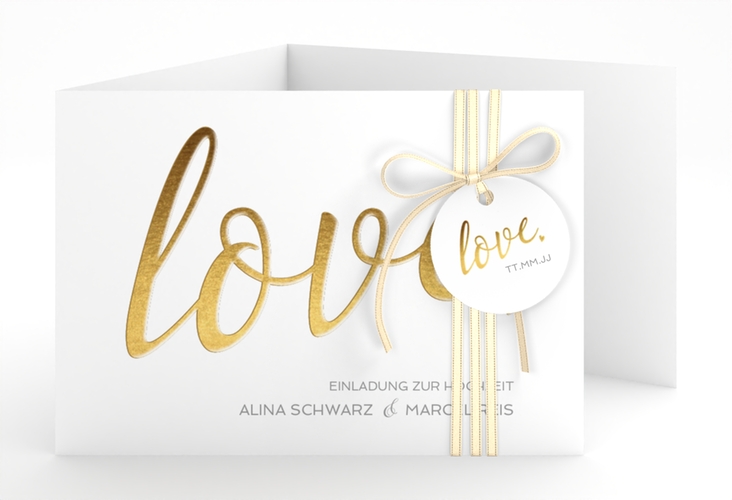 Hochzeitseinladung Glam A6 Doppel-Klappkarte weiss hochglanz