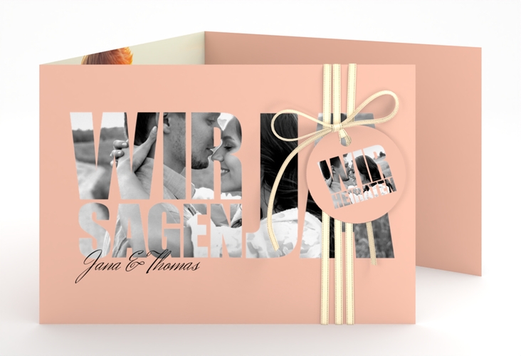 Hochzeitseinladung Letters A6 Doppel-Klappkarte apricot