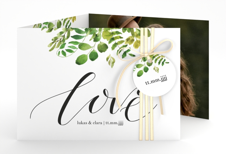 Hochzeitseinladung Botany A6 Doppel-Klappkarte weiss