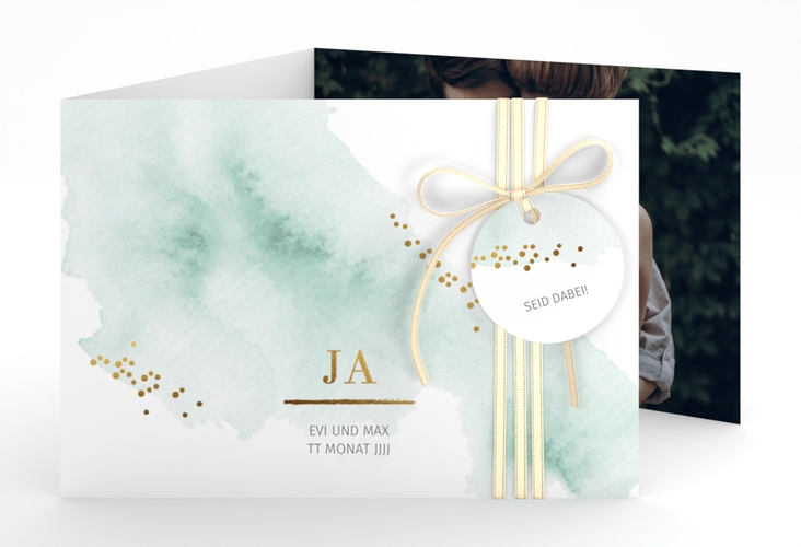 Hochzeitseinladung Pastell A6 Doppel-Klappkarte mint hochglanz