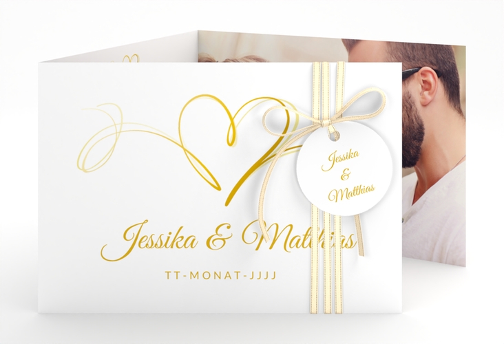 Hochzeitseinladung Envie A6 Doppel-Klappkarte gold hochglanz