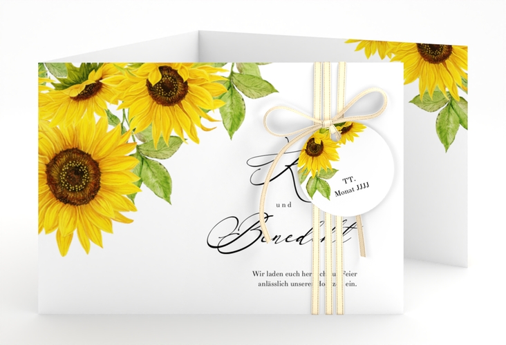 Hochzeitseinladung Sonnenblume A6 Doppel-Klappkarte weiss