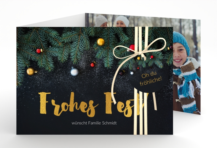 Weihnachtskarte Weihnachtszauber A6 Doppel-Klappkarte schwarz