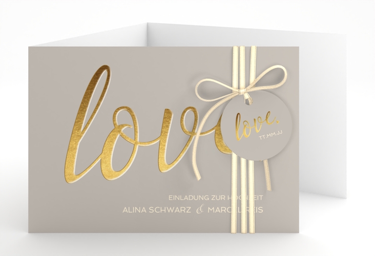 Hochzeitseinladung Glam A6 Doppel-Klappkarte grau hochglanz