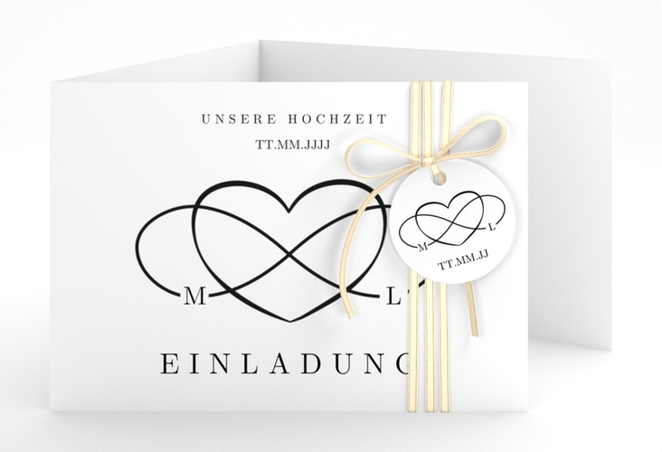 Hochzeitseinladung Infinity A6 Doppel-Klappkarte schwarz