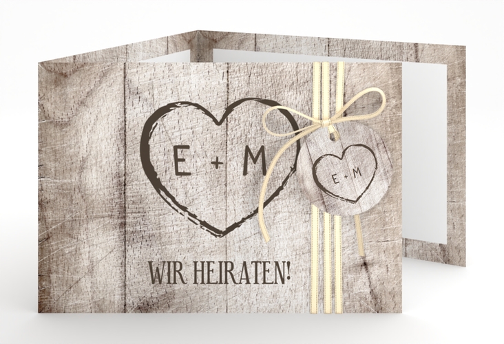 Hochzeitseinladung Wood A6 Doppel-Klappkarte weiss hochglanz