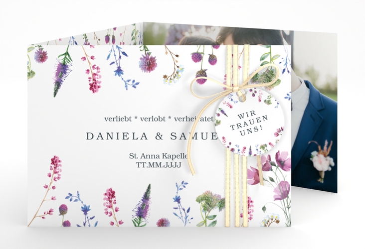 Hochzeitseinladung Wildblumen A6 Doppel-Klappkarte