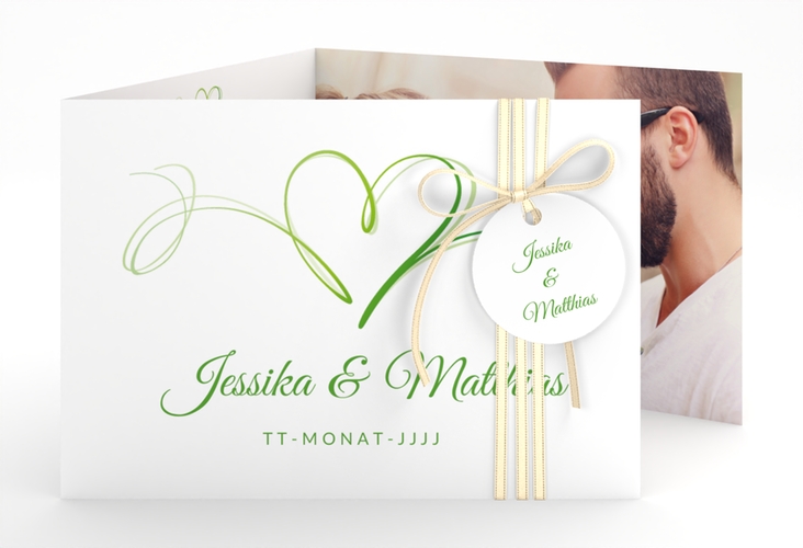 Hochzeitseinladung Envie A6 Doppel-Klappkarte gruen hochglanz