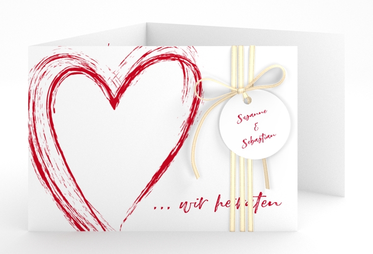 Hochzeitseinladung Liebe A6 Doppel-Klappkarte rot hochglanz