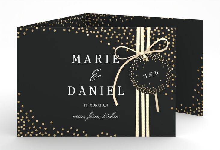 Hochzeitseinladung Glitter A6 Doppel-Klappkarte schwarz