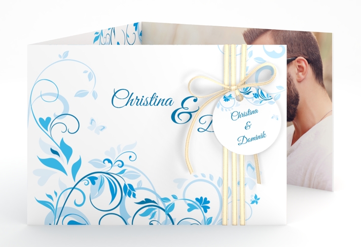 Hochzeitseinladung Lilly A6 Doppel-Klappkarte blau