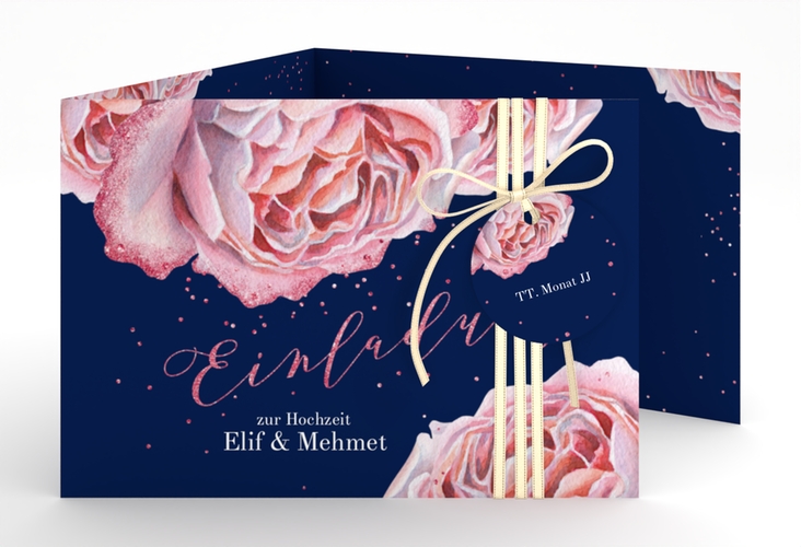 Hochzeitseinladung Cherie A6 Doppel-Klappkarte rosa