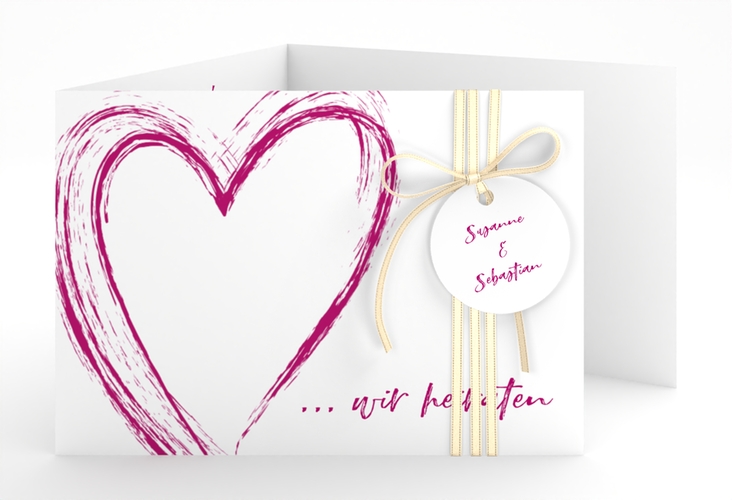 Hochzeitseinladung Liebe A6 Doppel-Klappkarte pink hochglanz