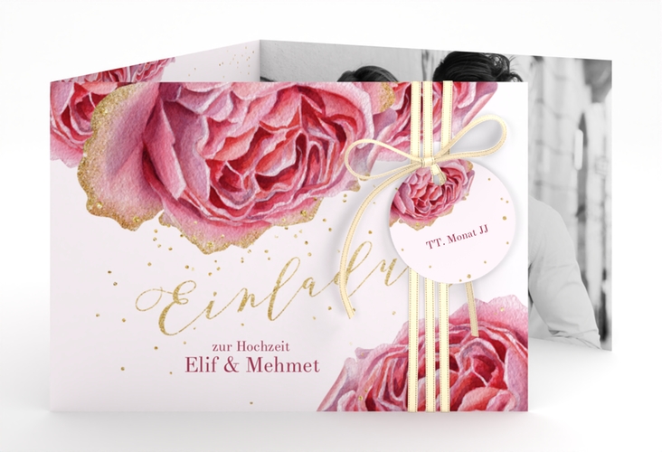 Hochzeitseinladung Cherie A6 Doppel-Klappkarte gold