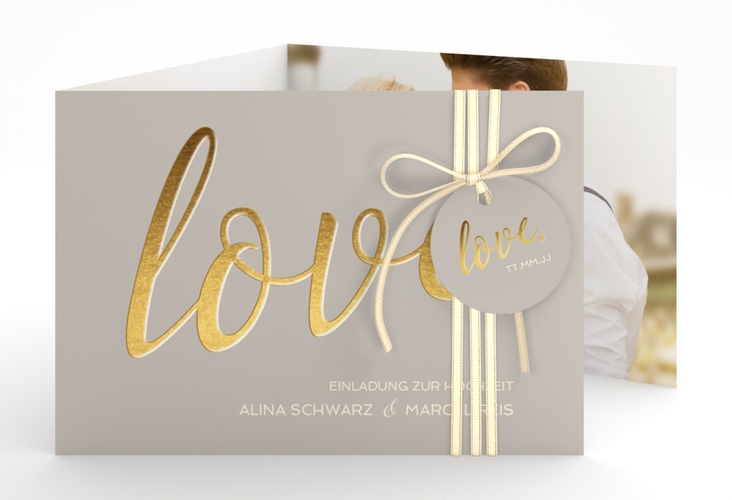 Hochzeitseinladung Glam A6 Doppel-Klappkarte grau hochglanz