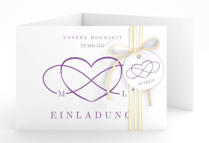 Hochzeitseinladung Infinity A6 Doppel-Klappkarte lila hochglanz